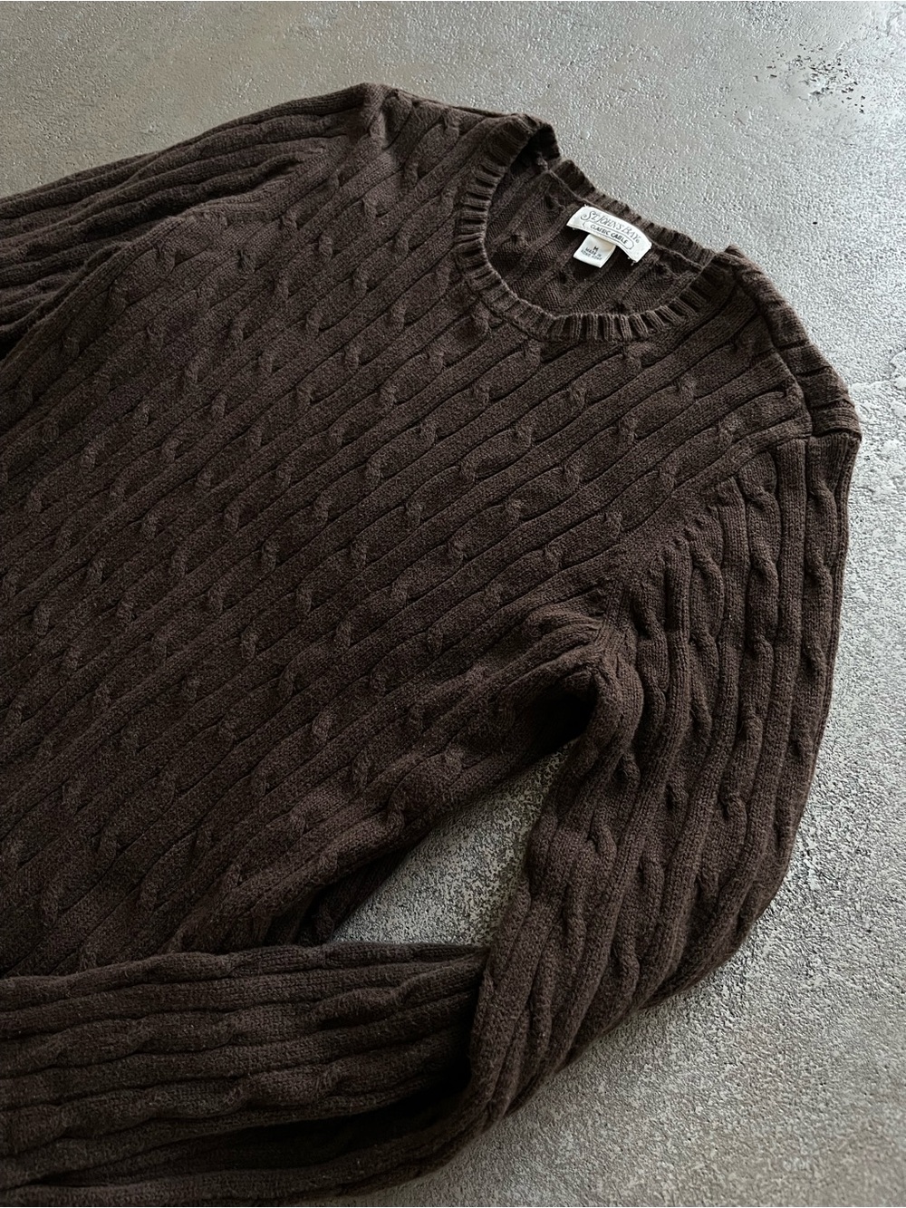 Vintage St. John's Bay Dark Chocolate Brown Cable Crewneck Sweater Cotton Blend - Picture 6 of 6